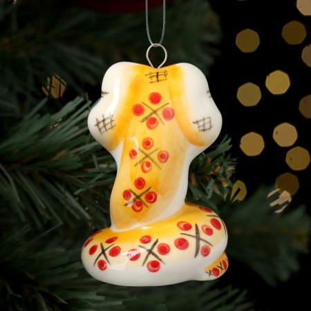 Christmas tree toy "Snake Red Smile", 7 cm, porcelain-3