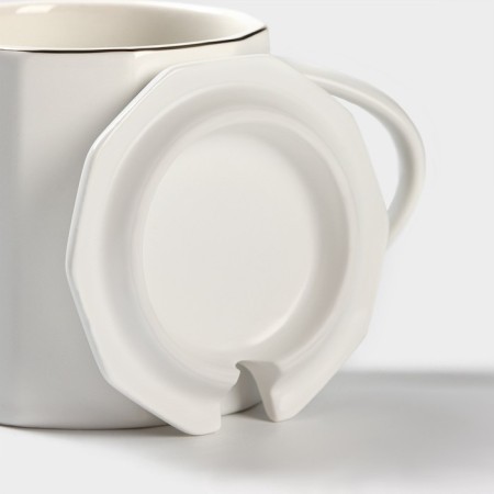 Ceramic mug with a spoon Simple, 350 ml, white color-2