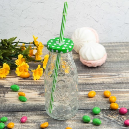 Glass bottle with a lid and pipe "Sot", 300 ml, 6.5 × 15.5 cm, color mix-1