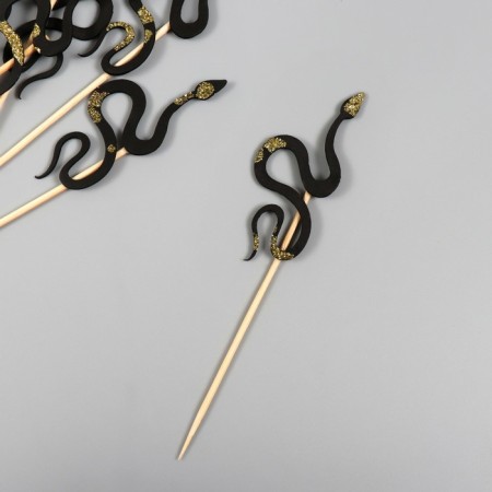 Decor for creativity "Black-Brilliant Snake" 12.5 cm (set 6 pcs)