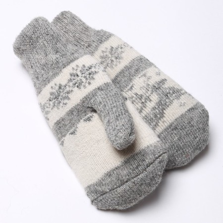 Women's woolen mittens "deer with a snowflake", the color is light gray/white, size 20-22-1