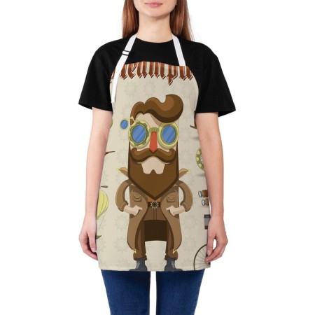 Apron kitchen with a photo print "Man in the style of steampunk", adjustable, size OS