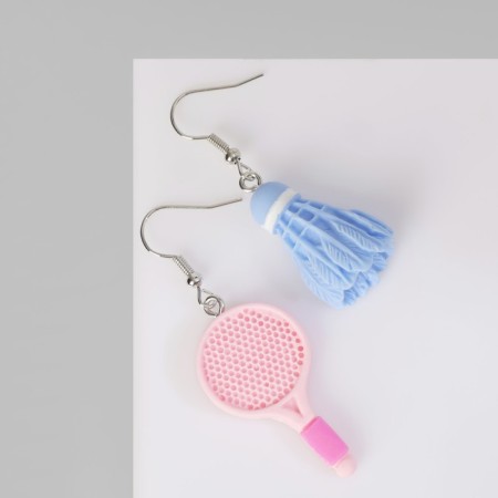 Earrings Assorted "Joy" a racket and a stake, the color is blue pink in silver-1