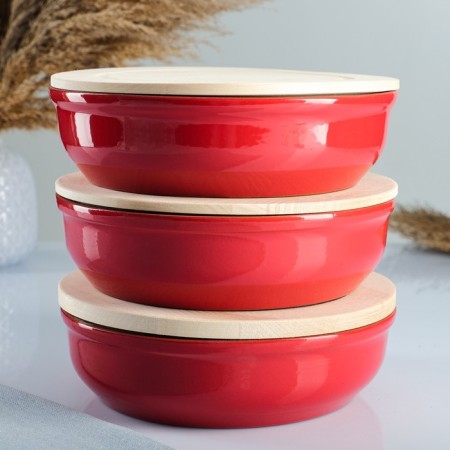 Set for the junction "Vyatka No. 3" (3 containers / 1l. + 3 wooden covers), red