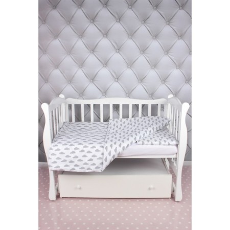 Baby Boom bed linen, size 75x125 cm, 112x147 cm, 40x60 cm, calico, clouds/gray