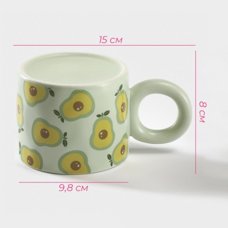 Ceramic mug with silicone lid of the Avocado shares, 350 ml, green color-2