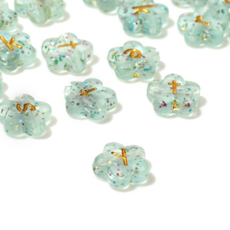 Acrylic bead "English letters" mix, flower, 12 × 4 mm, set 10 g, gold color-1
