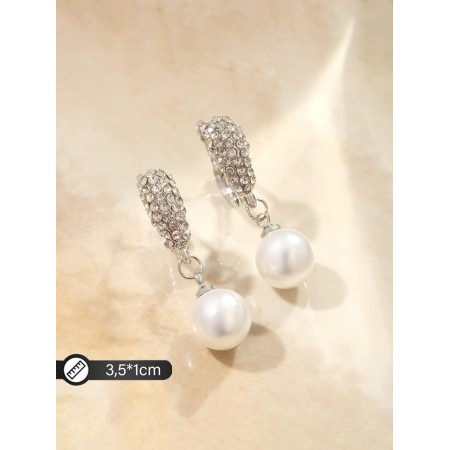 Earrings with pearls "Grace" path, white color in silver