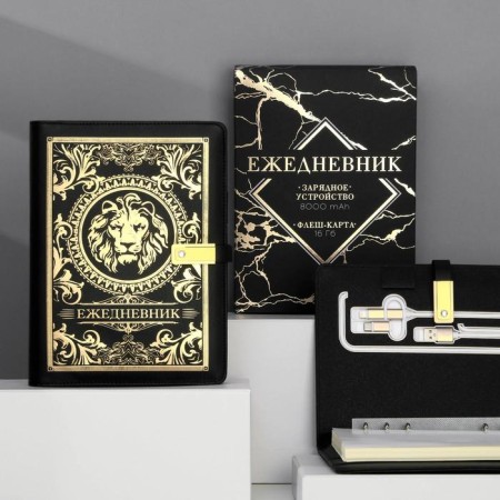 Diary with a built -in charger 8000 mAH and a flash drive 16 GB “Leo”, 17.5 x 23.5 cm