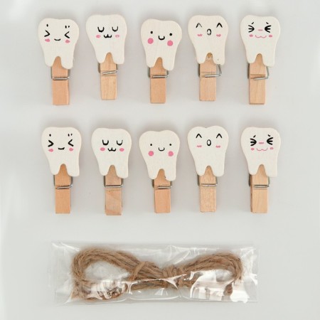 Decorative clothespins with a rope for the suspension "teeth" set 10 pcs. - 1.5 × 12 × 14 cm-1