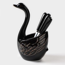 Swan stands for cutlery, 5 items: stand 9 × 6.5 × 16.5 cm, 2 spoons, 2 forks, black color black