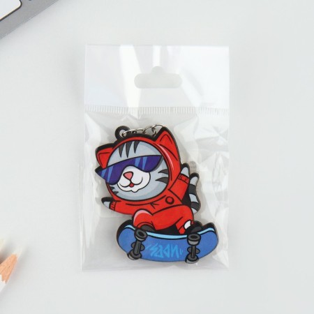 Key keychain "Wooden" cat on the skate ", 4.3 x 6 cm-4