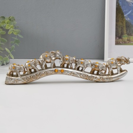 Souvenir Polystone Rhinestone "Caravan of Seven Elephants" 9x32.5x3.5 cm