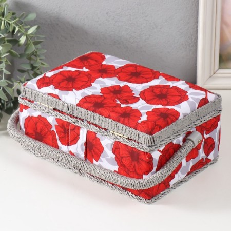 Casket for needlework "Red poppies on white" 24x16x11 cm-6