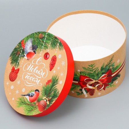 Box Gift Round "New Year's Botanika", 14.5 x 22.6 cm, New Year-2
