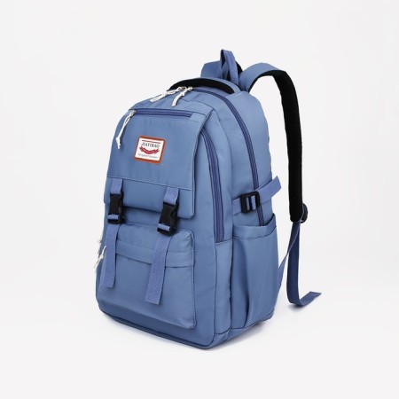 A backpack with a zipper, 4 outer pockets, blue color-2
