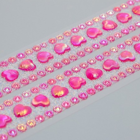 Sticker of rhinestones plastic "Hearts with microbiser" MIX 31.5x6.7 cm-3