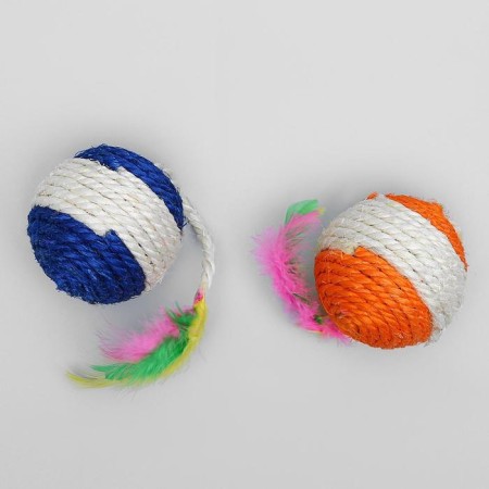 Sisali ball with feathers "Loretta", 6.5 cm, mix of flowers-8