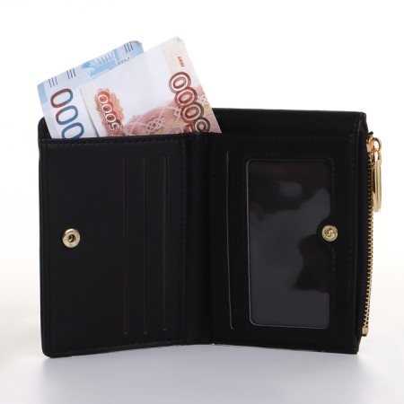 Women's wallet on the button, black color-4