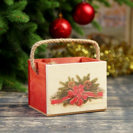 Kashpo wooden "Christmas tree garland", handle- cord, 12.5x10.5x9.5cm