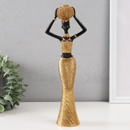 Polystone souvenir "African with a wicker round jug" gold 10x6x28 cm