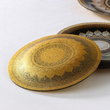 Set of table 7 objects "Mehendi", d = 30 cm - 1 pc, d = 18 cm - 6 pcs, black color with golden-2