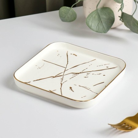 Ceramic plate for supply Gold, D = 15.5 cm, white color-1