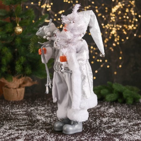 Santa Claus "in a high cap, in a strap and with a bag" 44 cm, silver-white-3