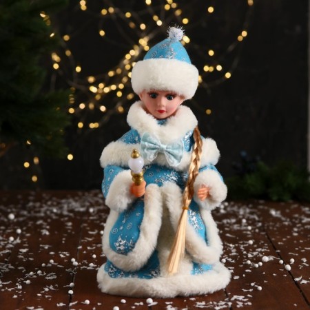 Snow Maiden "Fluffy fur coat with a bow and a flashlight" moves, 30x14 cm, blue