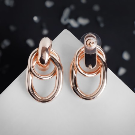 Earrings Metal "Geometry" ovals on the ring, color pink gold-2