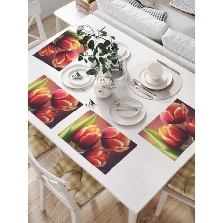 Set of napkins for setting the table "Bouquet of tulips", rectangular, size 32x46 cm, 4 pcs