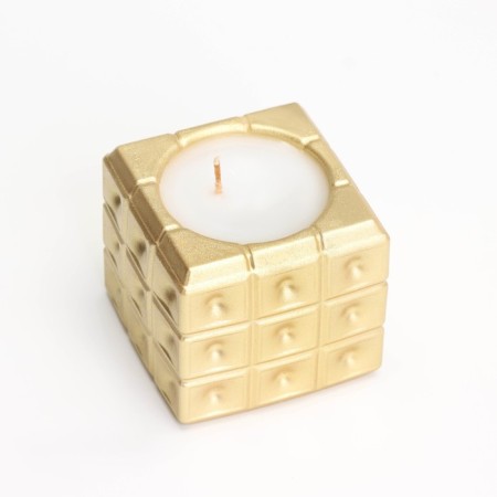 Candle "Square to a Point" in a candlestick of gypsum, 7.5x6.5 cm, gold-2