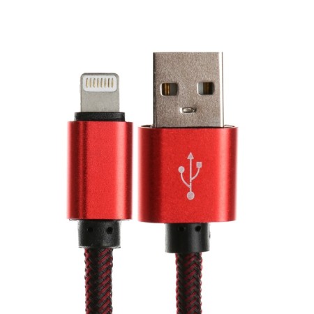 Lightning cable - usb, 2.1 a, nylon braid, 1 meter, red-1