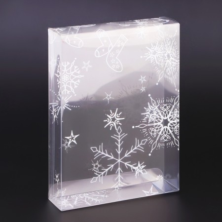 New Year. Box Gift New Year Folding PVC "Christmas trees, snowflakes" 15 x11 x 3 cm.