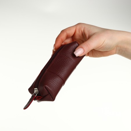 Pocket Key on the zipper, Textura, length 12.5 cm, ring, burgundy color-5
