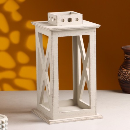Kashpo wooden "Lantern. Provence" 17x17x31 cm light gray-2