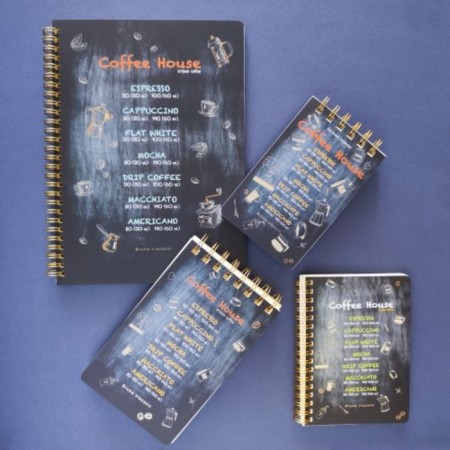 Notebook B5, 60 sheets in a cage on the crest Coffee House, on a solid substrate, cardboard cover, Soft Touch lamination, foil embroidery, block 70 g/m2-2