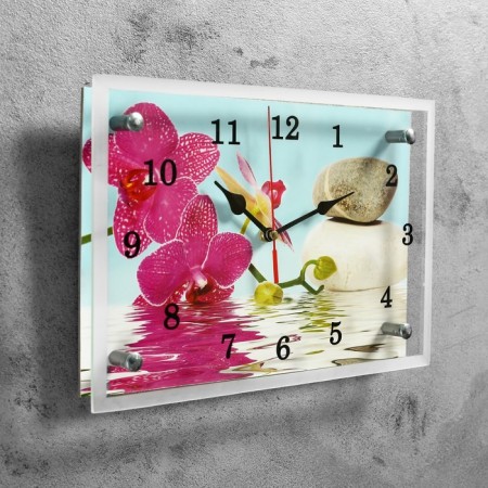 Carty clock is wall, series: flowers, "Lilac orchids and stones", 20x30 cm-1