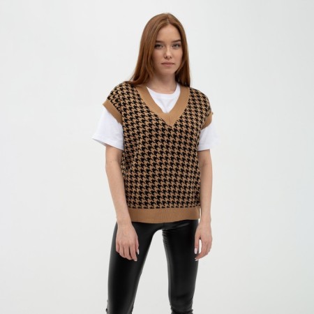 Women's vest, coffee color, black goose foot, size XL-3