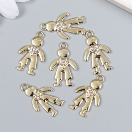 Decor for creativity metal, rhinestones "Boy with heart" gold 1.5x2.2 cm-2