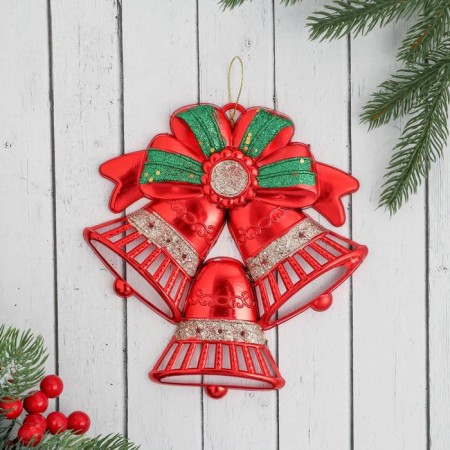 Decoration New Year's "bells" red-green bow, 17.5x18.5 cm, red