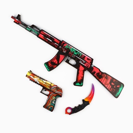 Wooden weapons, children's souvenir "bright", machine gun, gun, cerambit, set 3 pcs-1