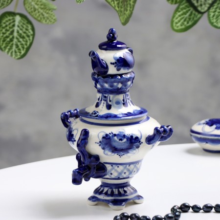 Samovar is medium, gzhel, porcelain, 18x11 cm-2