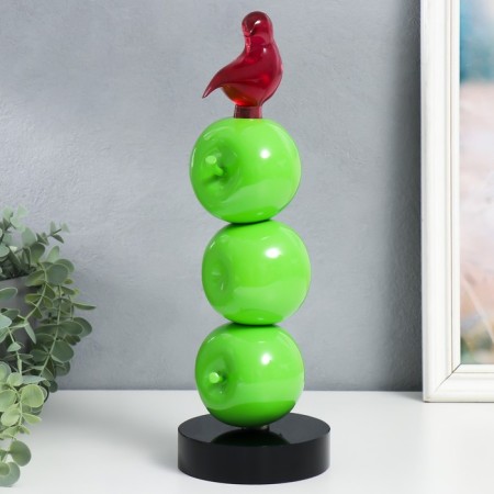 Polystone souvenir "Bird on three apples" green 11.5x11.5x34 cm-1