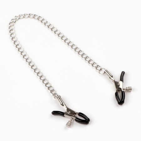 BDSM Assessoir Okopoki, clamps for nipples with a chain, metal, black-1