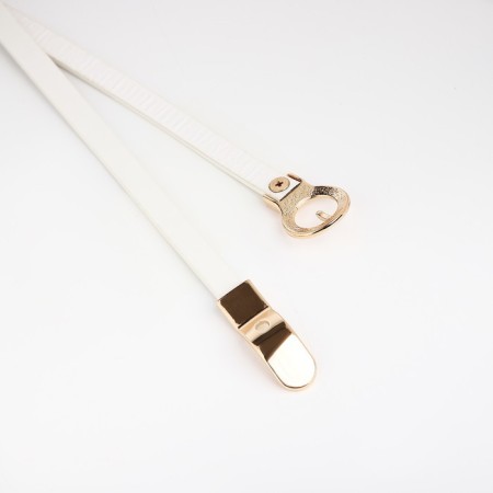 Women's belt, width 1 cm, metal buckle, white color-1