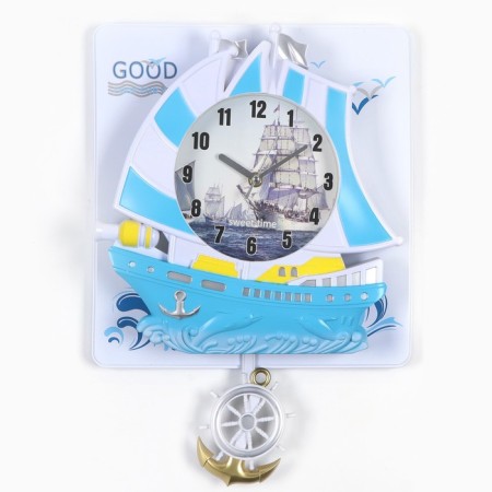 Baby wall clock "Ship", discrete move, pendulum, 42 x 30 cm