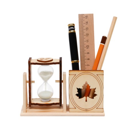 Sanding clock "Maple leaf", souvenir, with a pencil, 10 x 13.5 cm, white
