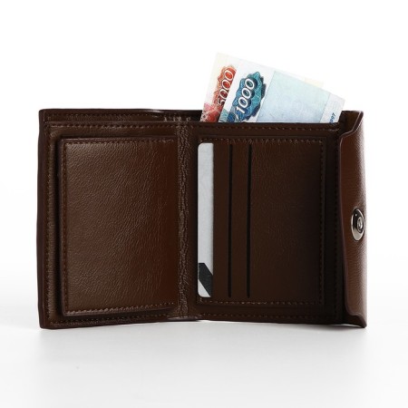 Male purse on a magnet, department for bills, for maps, for coins, brown color-5