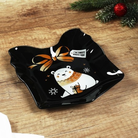 A plate in the form of a gift of "Happy New Year", 15x17.3 cm-2